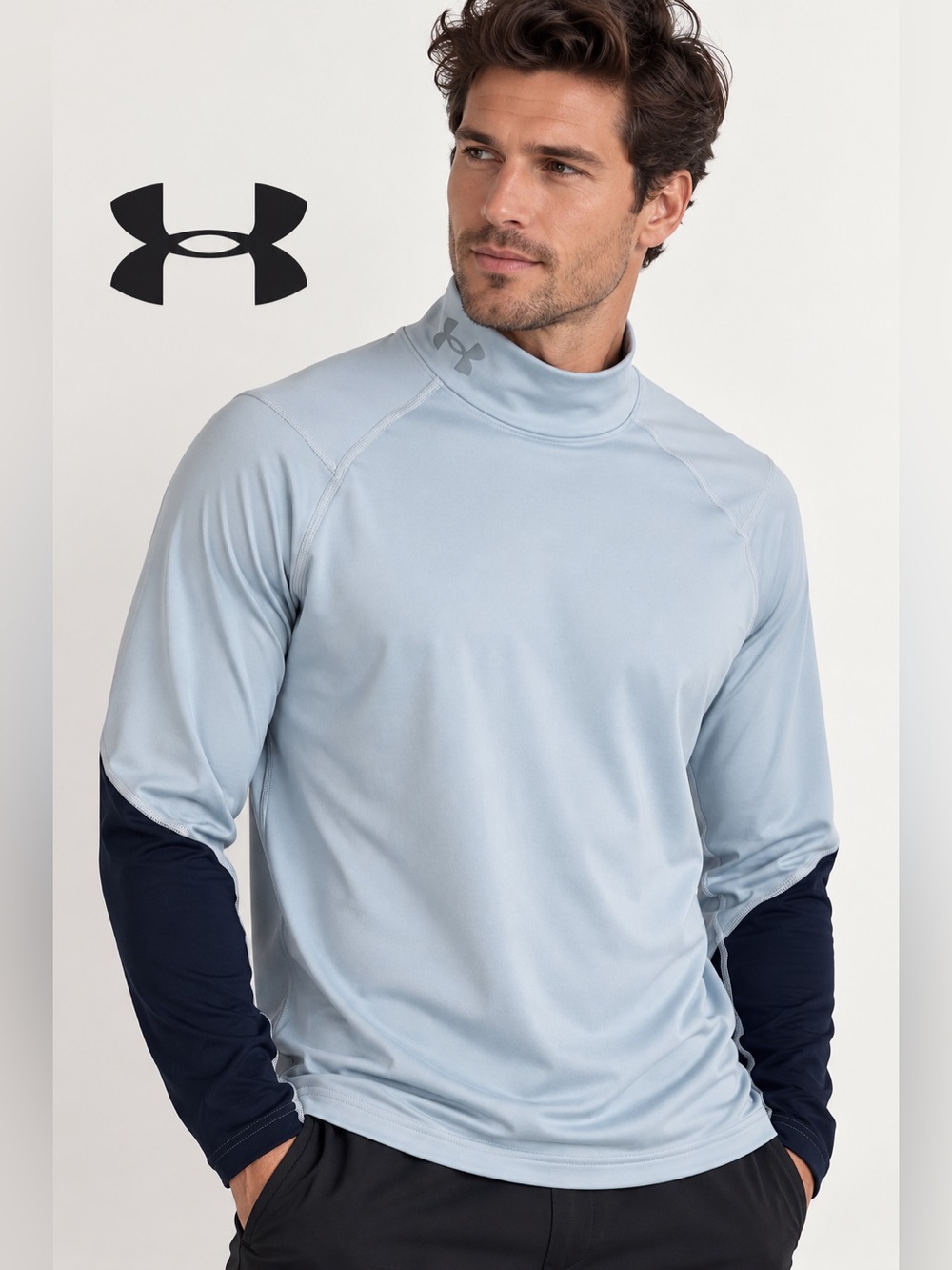 Under Armour ColdGear Mock Neck Long Sleeve Compression Shirt Blue M